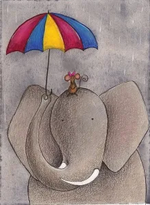 mouse and elephant on rain